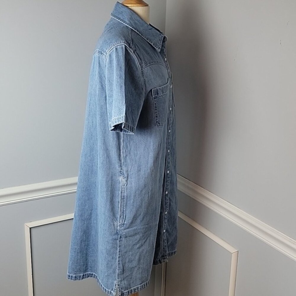 LEVI'S Light Wash Denim Short Sleeve Pearl Snap Western Casual Shirt Dress Sz M - Picture 4 of 8
